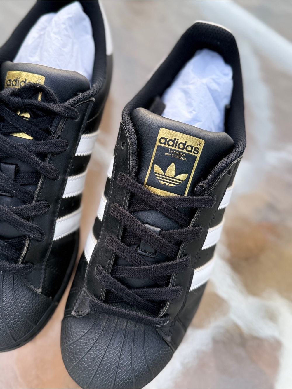 adidas Black White Sneakers with Gold Logo Accent